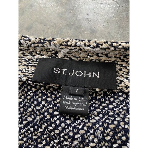 St. John Blazer Jacket Tweed Wool Blend Size 8 Navy Blue White Beige St - Picture 9 of 11